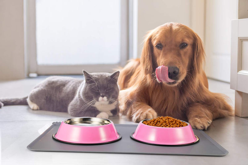 Podinor Stainless Steel Dog Bowls, Food and Water Non Slip Anti Skid Stackable Pet Puppy Dishes for Small, Medium and Large Dogs (2 Pack) 1.5 Cup/12 oz ea. Pink - BeesActive Australia
