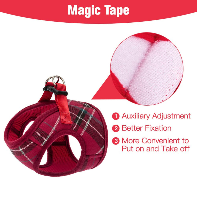 PUPTECK Soft Mesh Small Dog Harness with Leash - Basic Plaid Padded Step-in Chest Vest for Kitties, Puppy, Small Pets Medium(Chest:16"-20") Red - BeesActive Australia