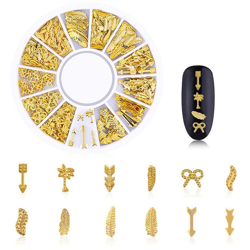 WOKOTO 6 Boxes Gold Metal Nail Studs Rose Star Moon Feather Nail Charm Kit 3D Nail Art Jewelry Decoration With 1Pc Tweezers And Picker Pencil KIT3 - BeesActive Australia