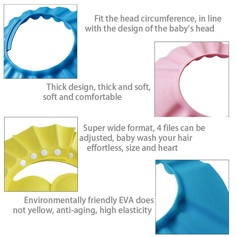 Baby Shower Cap,3Pcs Adjustable Baby Shampoo Cap Waterproof Bath Cap for Baby Kids (Pink, Blue, Yellow) - BeesActive Australia