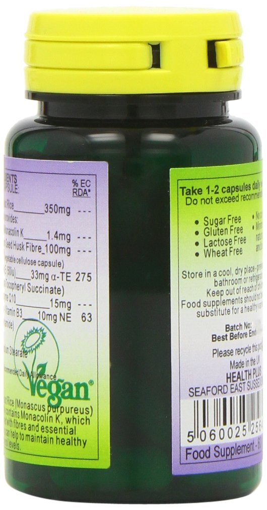 Health Plus Red Yeast Rice Complex Heart Health and Cholesterol Lowering Supplement - Pack of 60 Gelatin Free Capsules - BeesActive Australia