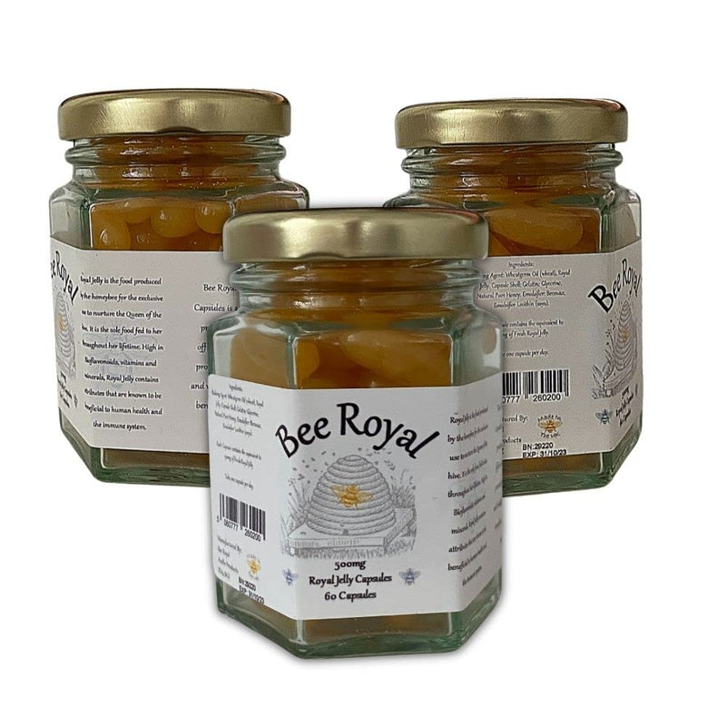 Bee Royal - 60 Royal Jelly Capsules of 500mg 100% Fresh Queen's Jelly NOT Freeze Dried Extract - Supports Immune System, Fertility, Energy Management, Reduces Tiredness & Fatigue (500mg / 60 caps) 60 Count (Pack of 1) - BeesActive Australia