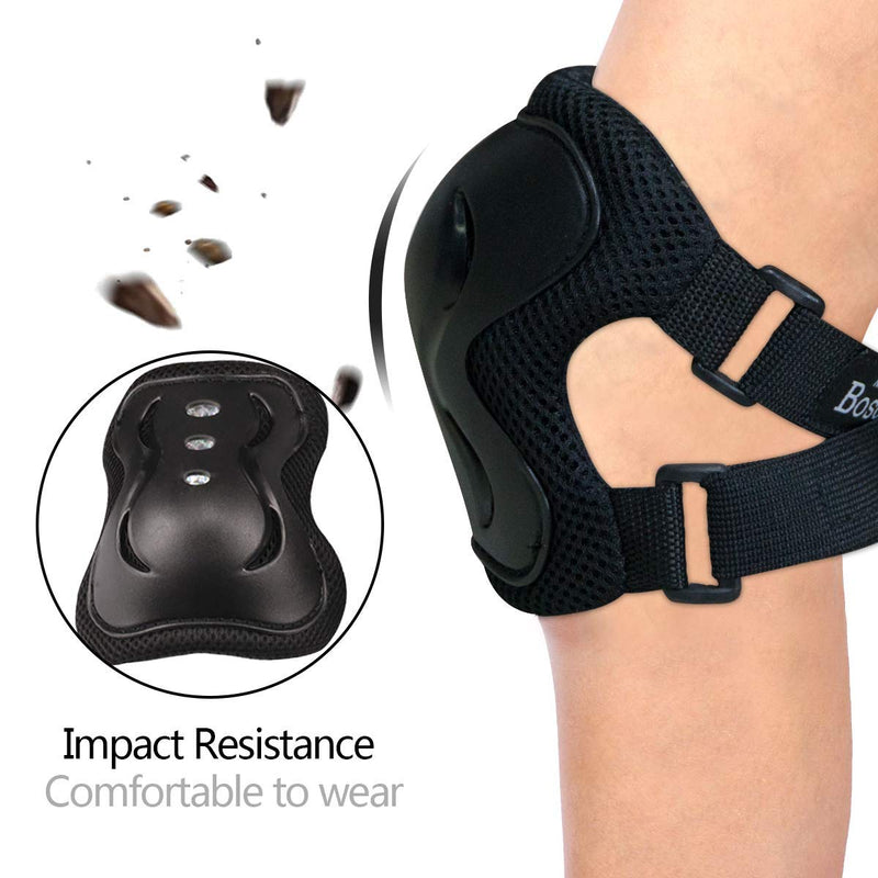 BOSONER Kids/Youth Knee Pad Elbow Pads Guards Protective Gear Set for Roller Skates Cycling BMX Bike Skateboard Inline Skatings Scooter Riding Sports Black Small (3-8 years) - BeesActive Australia