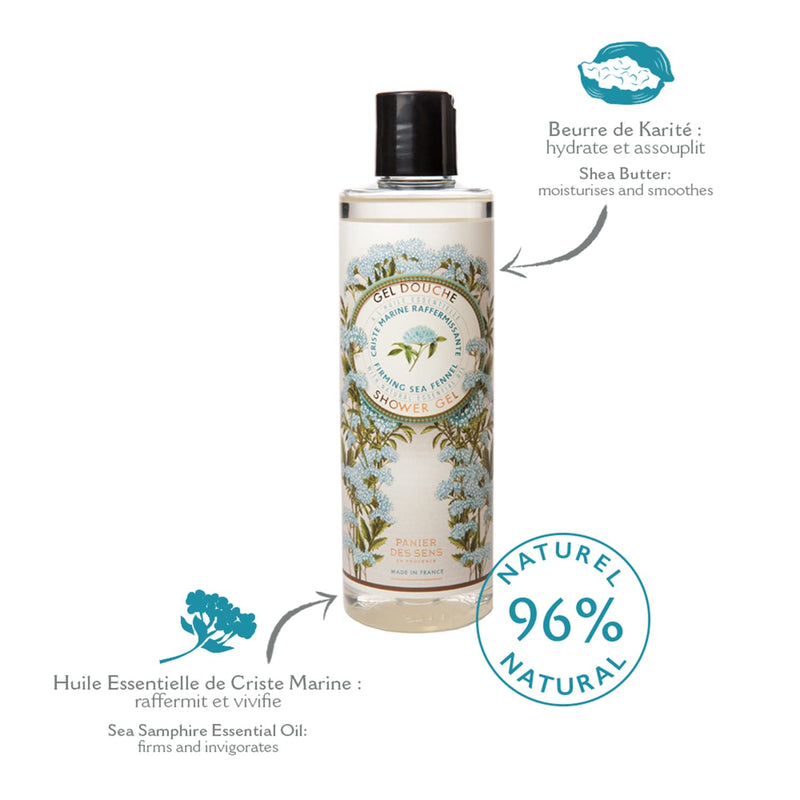 Panier des Sens - Shower Gel - Sea Samphire Body Wash Women & Men - With Shea Oil - Shower Lotion Made in France - Moisturizing Body Wash 96% Natural Ingredients - SLS Free - 8.45 Fl.oz/250ml 8.45 Fl Oz (Pack of 1) - BeesActive Australia
