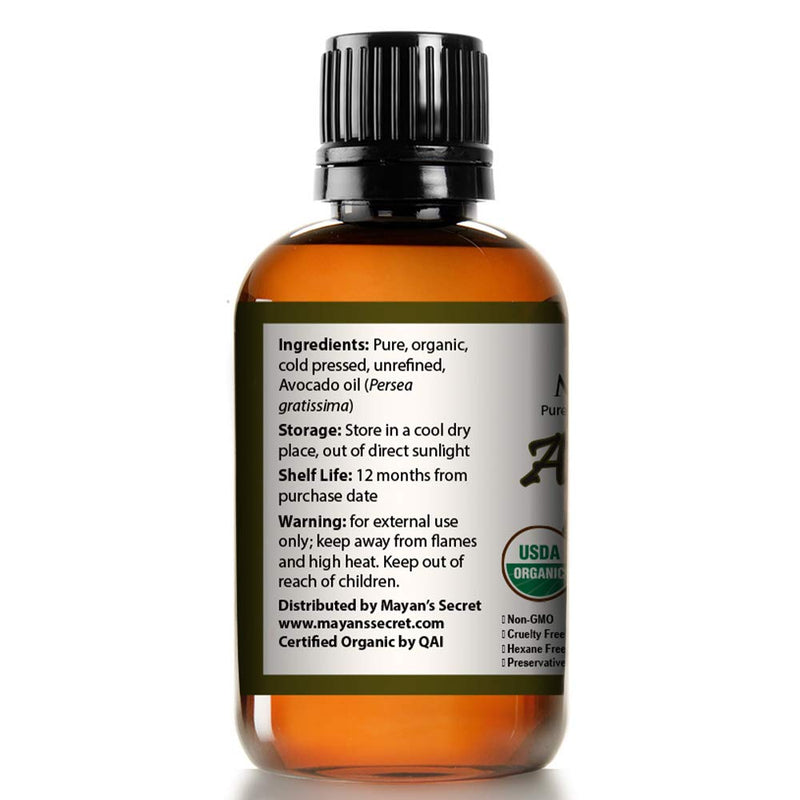 Avocado Oil USDA Certified Organic,Natural Cold Pressed -Massage Body Oil Moisturizer-Rich in Vitamin E and Oleic Acid - BeesActive Australia