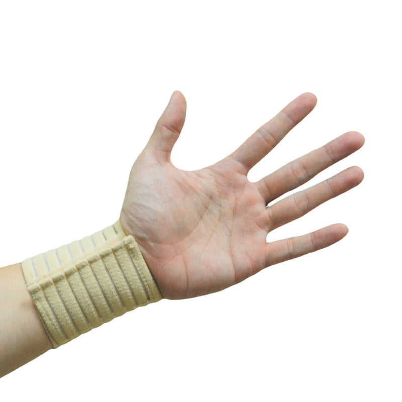 ObboMed MB-1100N Elastic Wrist Support Wrap with Hook and Loop Fastener for Size Adjustment, Wrist Pain, Sports Band Brace Protector – One Size Fits All- Beige - BeesActive Australia
