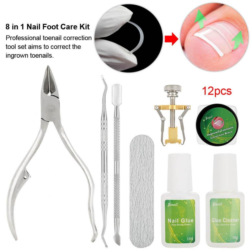 Toenail Correction Tool, 8pcs/set Ingrown Toe Nail Fixer Pedicure Toenail Recover Correction Tool Nail Foot Care Kit (01#12pcs) 01#12pcs - BeesActive Australia