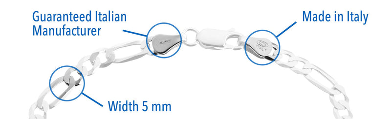 QUADRI - Figaro Link Chain in 925 Sterling Silver Italian 5MM Bracelet for Women Men Girls Boys - 7 to 9 Inch - Premium Quality Made in Italy Certified - Gift Box Included 8.5 Inches - BeesActive Australia