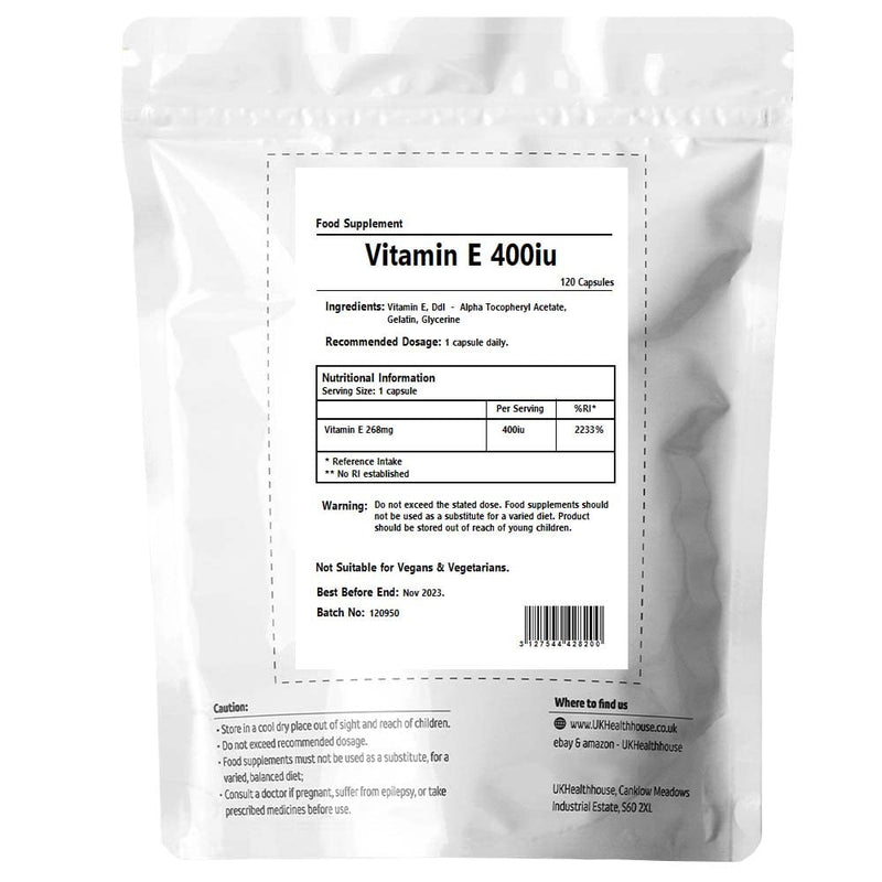 100% Natural and Pure - Vitamin E - Tissue Support - 400 IU (268 mg) - Capsules x 120 - Natural Anti-Oxidant - BeesActive Australia