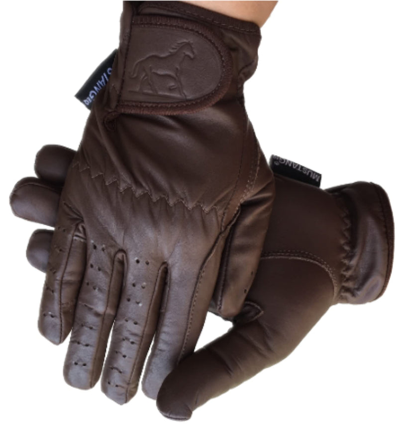 Ladies Horse Riding Gloves 100% Real Leather Brown, Beige, TAN & Black Women Equestrian Gloves Large Dark Brown - BeesActive Australia