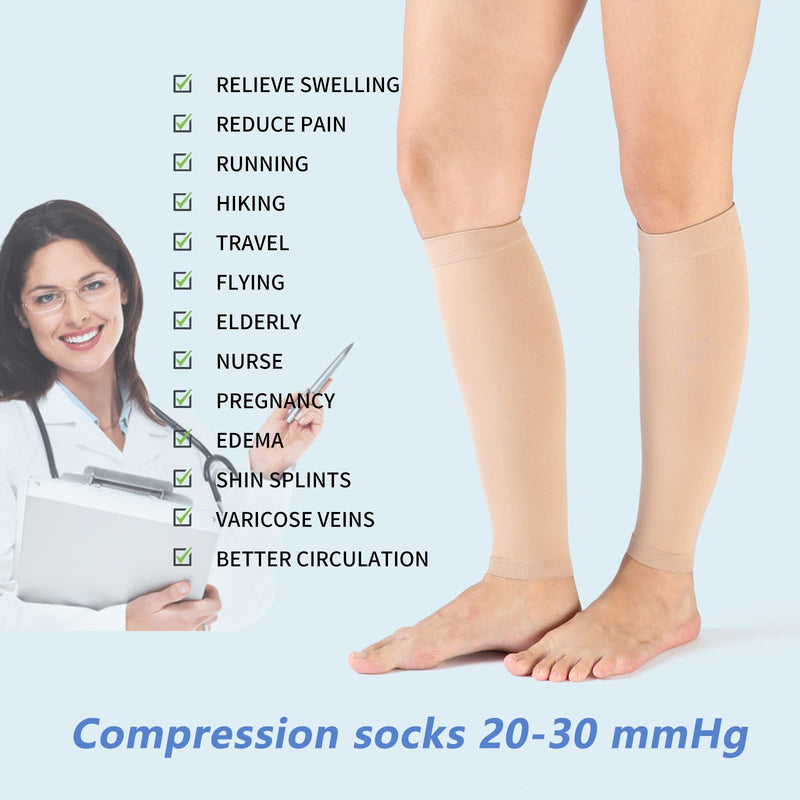 VARCOH Compression Socks For Women & Men,(2 Pairs)Calf Compression Sleeves 20-30mm Hg Firm Support Graduated Varicose Veins Hosiery,Indicated for swelling, pregnancy, recovery, exercise, cycling XX-Large Beige - BeesActive Australia