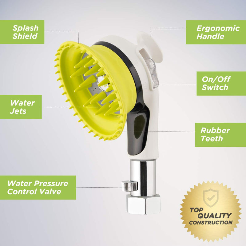 Wondurdog Outdoor Garden Hose Nozzle for Dog Washing with Splash Shield Handle and Rubber Grooming Teeth. Metal Connector and Water Pressure Control. Wash Your Pet. Don’t Get Wet! - BeesActive Australia