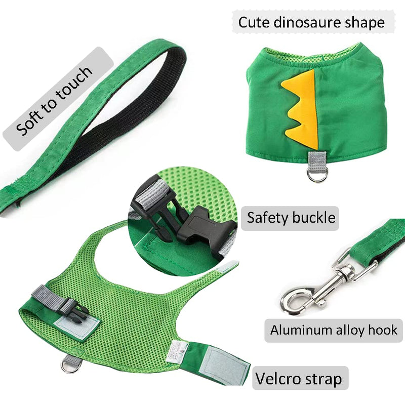 MQQYLBHDS Dinosaur Shaped Puppy Dog Harness and Leash Set Green Cat Vest Harness with Walking Rope No Pull Comfort Pet Vest Small - BeesActive Australia