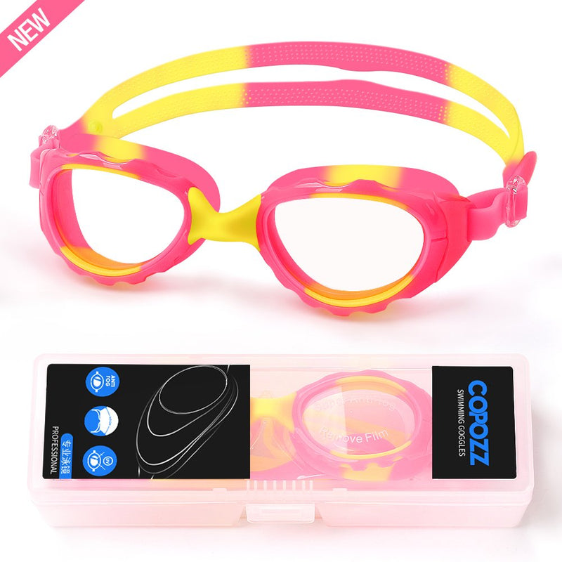 [AUSTRALIA] - COPOZZ Kids Swimming Goggles, Child (Age 4-12) Waterproof Swim Goggles Clear Vision Anti Fog UV Protection No Leak Soft Silicone Frame for Kid Toddler Boys Girls (K2 Blue+Pink Goggles) 