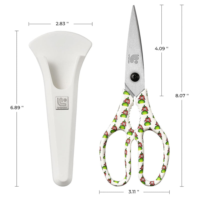 Linoroso Kitchen Scissors Heavy Duty Kitchen Shears with Magnetic Holder Made with Japanese Steel 4034, Multipurpose Ultra Sharp Cooking Scissors for Meat/Vegetables/BBQ/Herbs/Pizza (Graphic,Chili) White/Chili - BeesActive Australia