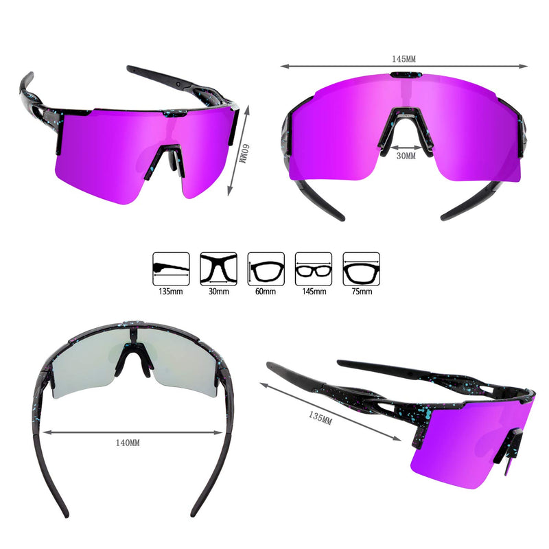 Xiyalai Cycling Sports Sunglasses,Polarized Sunglasses with 3 Interchangeable Lenses,Baseball Running Fishing Golf Black Light&purple - BeesActive Australia