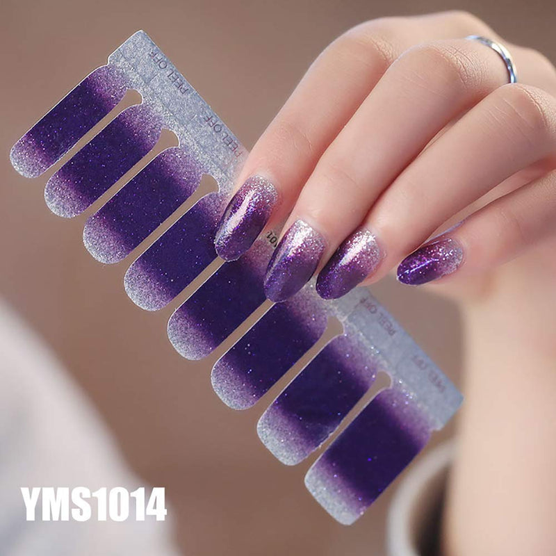 WOKOTO 8 Pieces Shine Nail Polish Sticker Tips With 1Pcs Nail File Gradient Full Wraps Nail Art Adhesive Decals Manicure Sticker Strips Set - BeesActive Australia