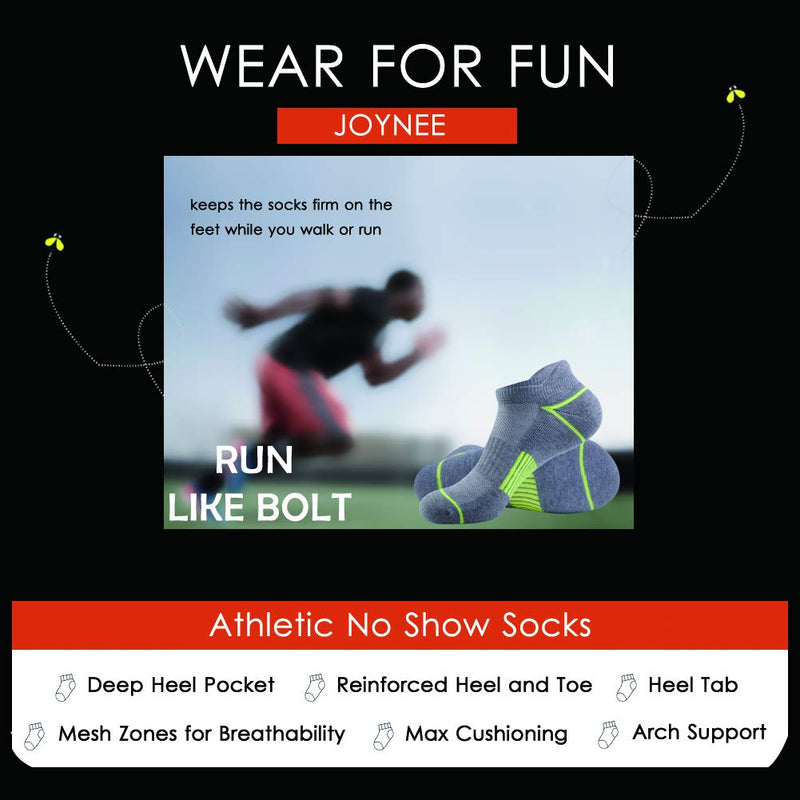 [AUSTRALIA] - JOYNÉE Mens Athletic Low Cut Ankle Tab Socks 6 Pack Cushioned Breathable for Running Light Grey (6 Pairs) 