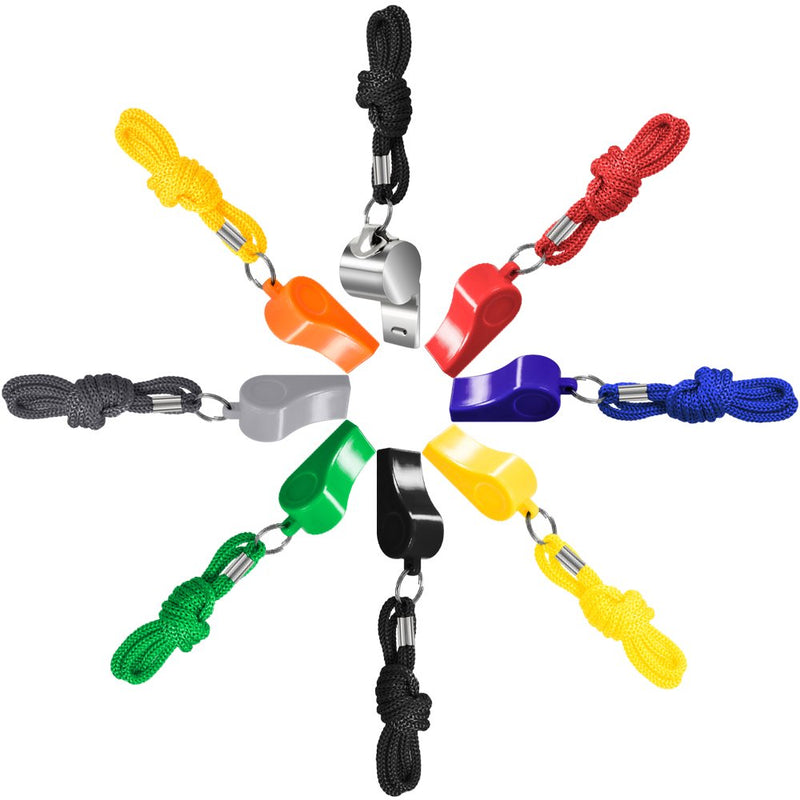 FineGood 7 Pack Plastic Coaches Referee Whistles with Lanyards, 1 Pcs Stainless Steel Metal one, Colorful Whistles for Football Sports Lifeguards Survival Emergency Training - Multi-Color - BeesActive Australia