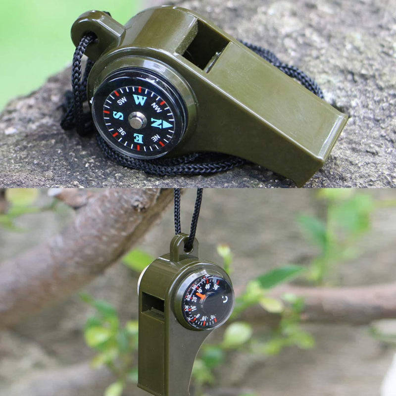 TTSAM Emergency Whistle with Lanyard, Multi-Functional 3 in1 Survival Gear Compass Thermometer for Outdoor Camping Hiking 2 pcs - BeesActive Australia