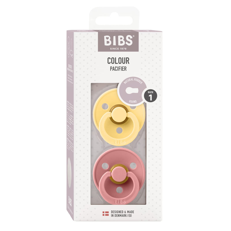 BIBS Pacifiers 0-6 Months | Pack of 2 Premium Soothers | BPA-Free Round Nipple | Made in Denmark | Pale Butter/Dusty Pink Pacifier - BeesActive Australia