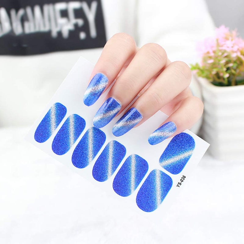 WOKOTO 6 Sheets Adhesive Nail Art Polish Stickers With 1Pcs Nail File Cat Eye Gradient shine Full Wraps Nail Decals Strips Manicure Kits For Women - BeesActive Australia