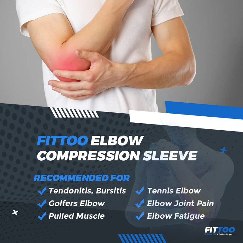 FITTOO Elbow Support Sleeve Brace with Compression Strap for Men and Women, Arm Support Sleeve for Tennis Elbow, Golfers Elbow, Weightlifting, Tendonitis, Joint Pain Relief, Sports Black DimGray (Pack of 1) M - BeesActive Australia