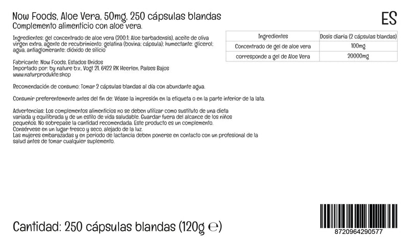 Now Foods, Aloe Vera Gels, Highly Concentrated, 250 Softgels, Lab-Tested, Gluten Free, Soy Free - BeesActive Australia