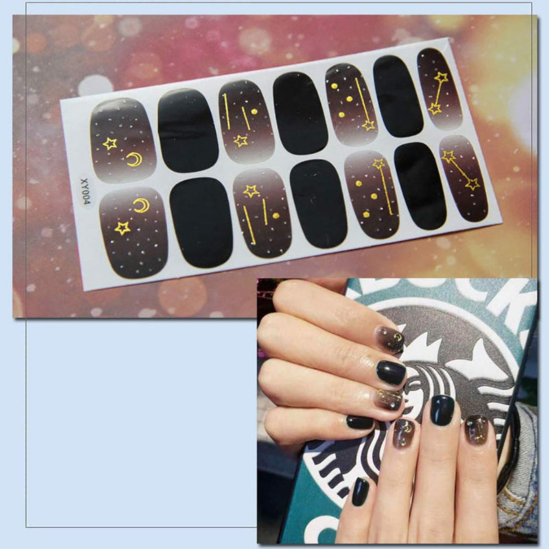 WOKOTO 6 Sheets Shine Nail Wraps Polish Decal Strips With 1Pcs Nail File Golden Glitter Adhesive Nail Art Stickers Manicure Kits - BeesActive Australia