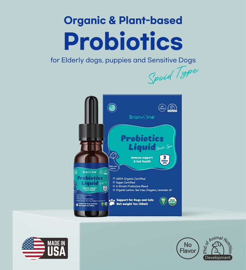 Branvine Probiotics Liquid Immune Support& Gut Health for Dogs and Cats - 6-Strains Probiotics with Organic Lemon, Organic Tea Tree, Organic Oregano, Organic Lavender (30 ml) - BeesActive Australia