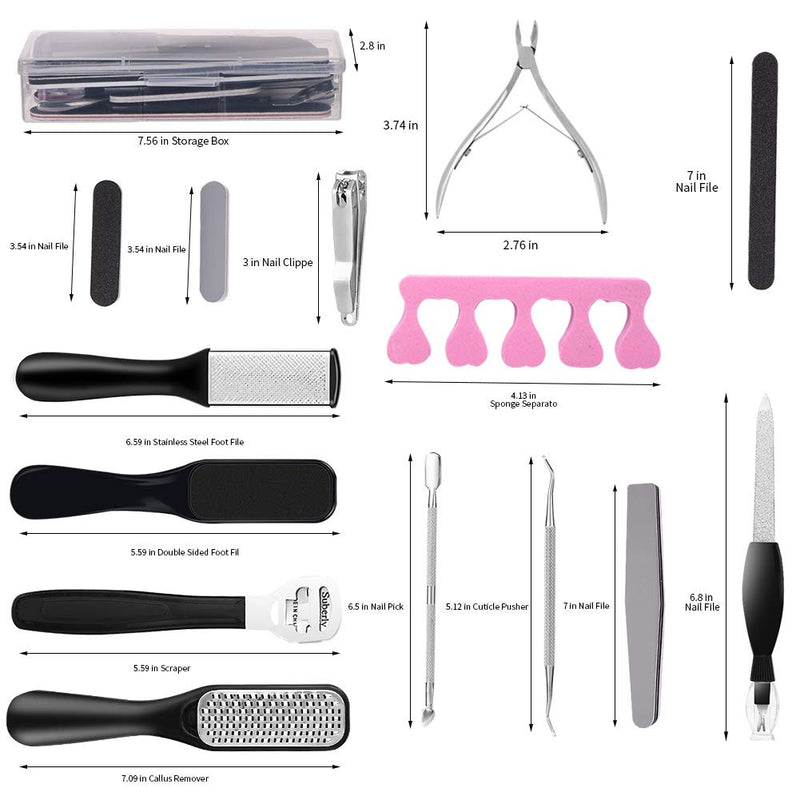 COYZOR Pedicure Kit Set 20 in 1, Professional Foot Scrubber Pedicure Tools Set, Foot Care Kit Stainless Steel Foot Rasp Dead Skin Remover Pedicure Kit for Men Women Salon Home Heel Scraper (Black) Black - BeesActive Australia