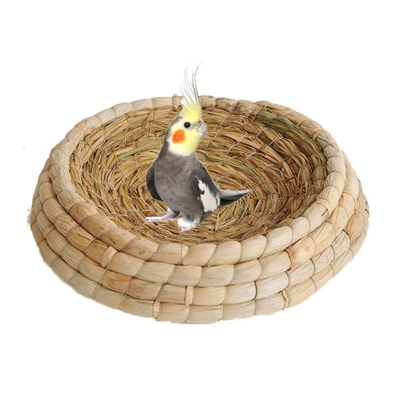 Wontee Handwoven Straw Hatching Breeding Cave Bird Flat Base Grass Nest for Parrot Macaw African Greys Budgies Hamster Gerbil Chinchillas House L - BeesActive Australia