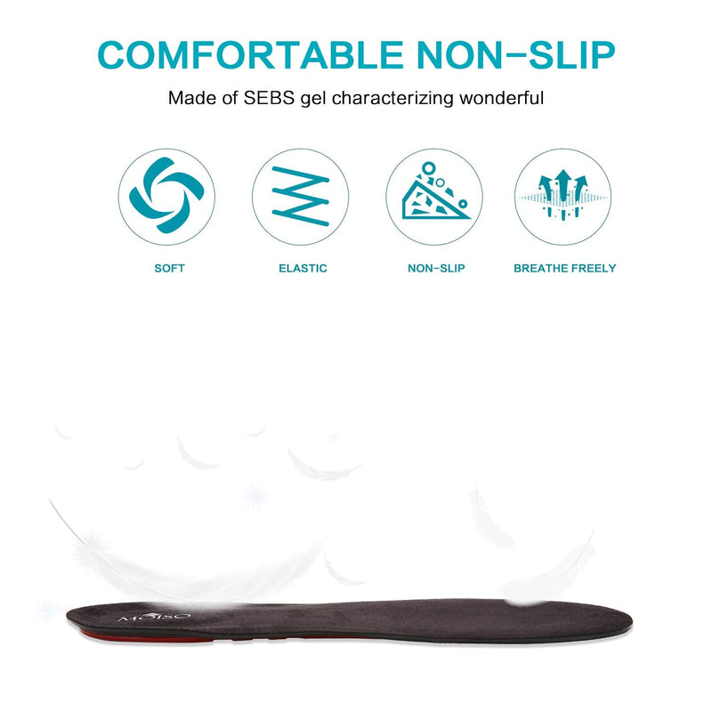 MOISO GEL Sports Work Comfort Trimmable Insoles for Shock Absorption, Inserts for Running Shoes Work Boots Trainers, Relieve Foot Pain for Men & Women, Black, UK-L: 8-12 9-11.5 UK Women / 8.5-12 UK Men - BeesActive Australia