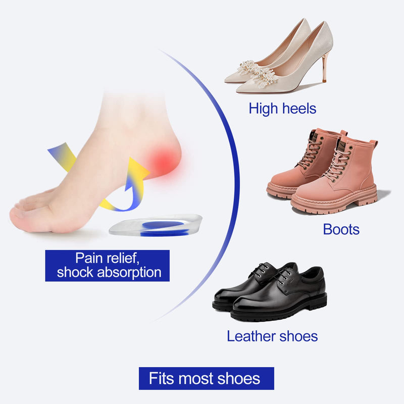 1 Pair Gel Heel Cups Plantar Fasciitis Inserts Pads for Heel Pain, Bone Spur & Achilles Pain 35-39 (UK 4-7) Blue - BeesActive Australia
