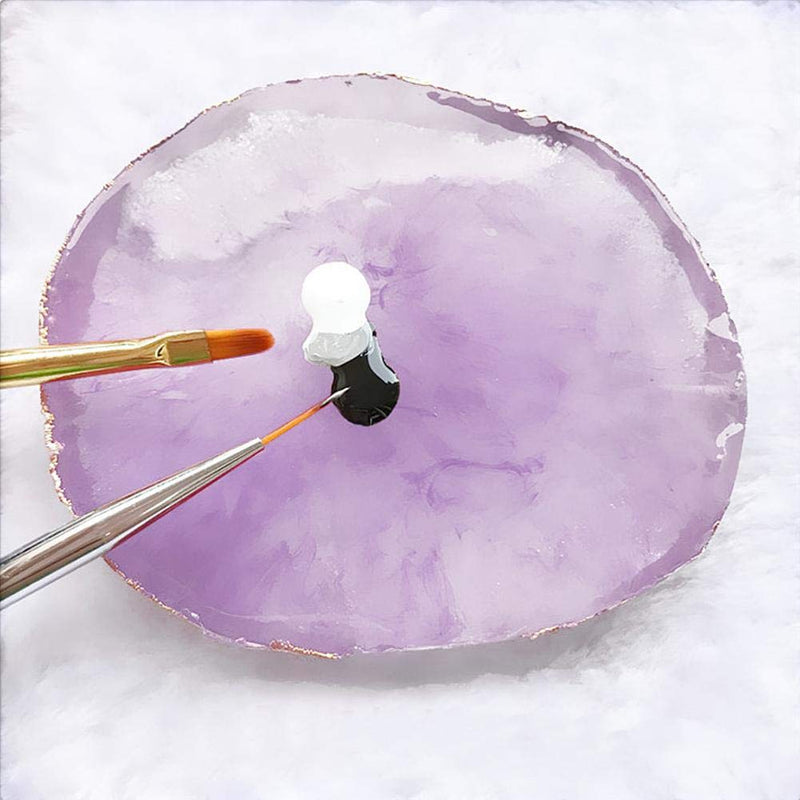 Polish Mix Palette, Resin Nail Art Palette Paint Drawing Color Dish Golden Edge Resin Stone Paint Drawing Color Dish Manicure Nail DIY Tool(Purple) Purple - BeesActive Australia