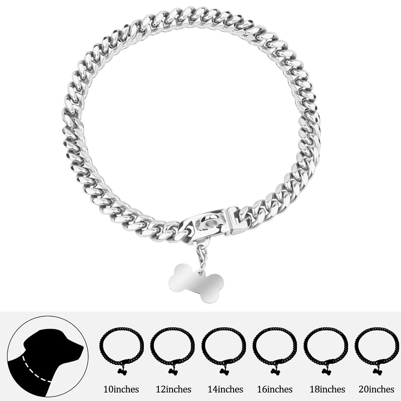 Strong Metal Dog Collars with Safety Buckle, 14mm Wide 316L Stainless Steel Cuban Link Chain Training Dog Collar Necklace for Small Medium Large Dogs A-Silver 18inch - BeesActive Australia