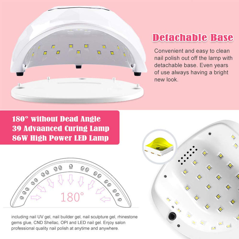 86W LED UV Nail Lamp, Fast Nail Dryer with Automatic Sensor for Fingernails and Toenails - 4 Timer Setting and LCD Display Professional Gel Nail Polish Curing Light Lamp for Nail Lovers Salon Use White-86w - BeesActive Australia