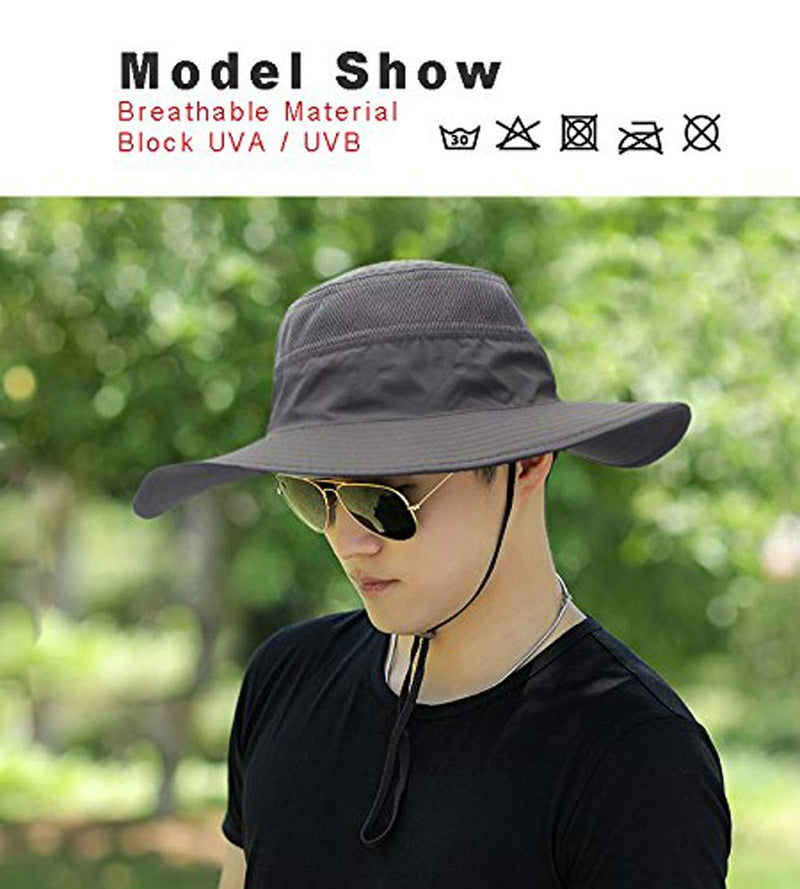 [AUSTRALIA] - EONPOW Windproof Fishing Hats UPF50+ UV Protection Sun Cap Outdoor Bucket Mesh Hat 56-61cm Grey 