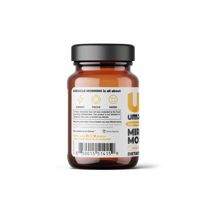 UMZU Miracle Morning - Natural Energy Supplement - Support Focus, Productivity & Cognitive Performance, Caffeine & Teacrine, Boost Energy, Mood, & Cognitive Performance - (30 Day Supply 30 Capsules) - BeesActive Australia