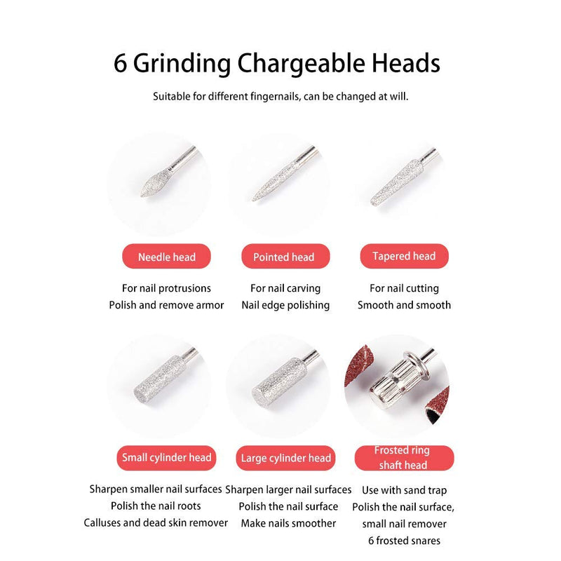 T TinWong Portable Electric Nail Drill Professional Nail Drill Kit For Acrylic, Gel Nails, Manicure Pedicure Polishing Shape Tools with Ceramic Grinding Head and 1 set 6 Pcs Nail Drill Bits(White) - BeesActive Australia