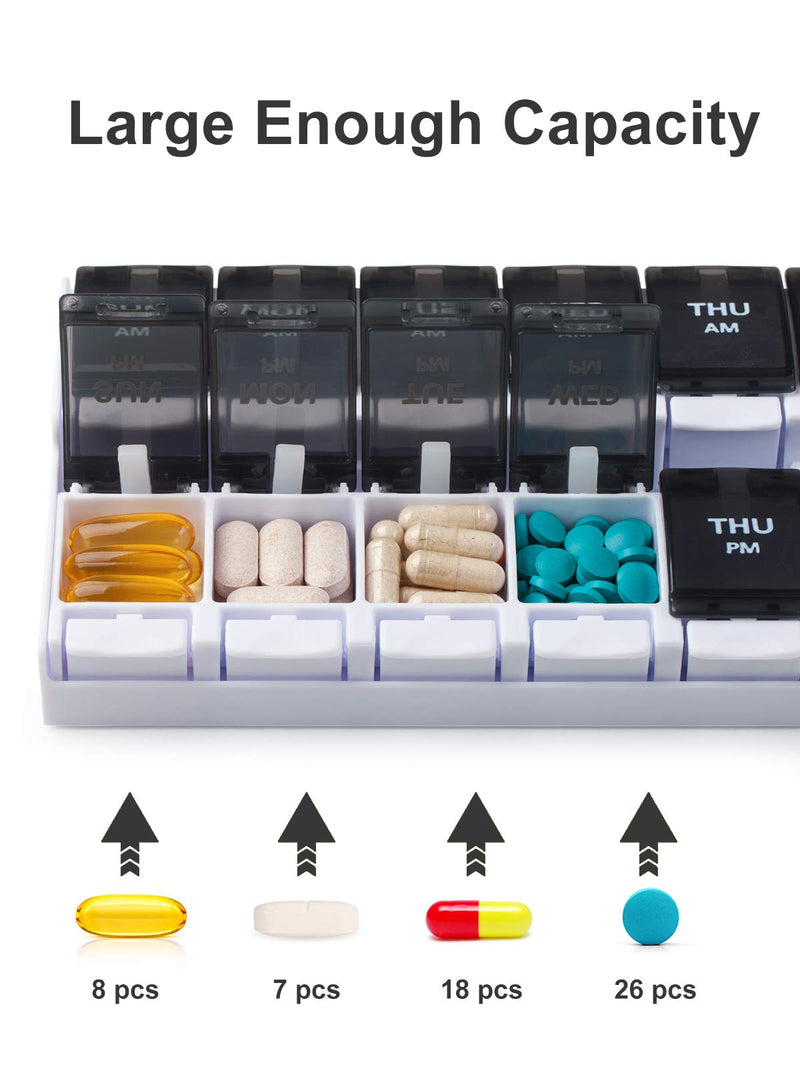 BUG HULL Pill Box 7 Day AM PM, Pill Organiser 2 Times a Day, Large Compartments Rainbow BPA Free (Black) - BeesActive Australia