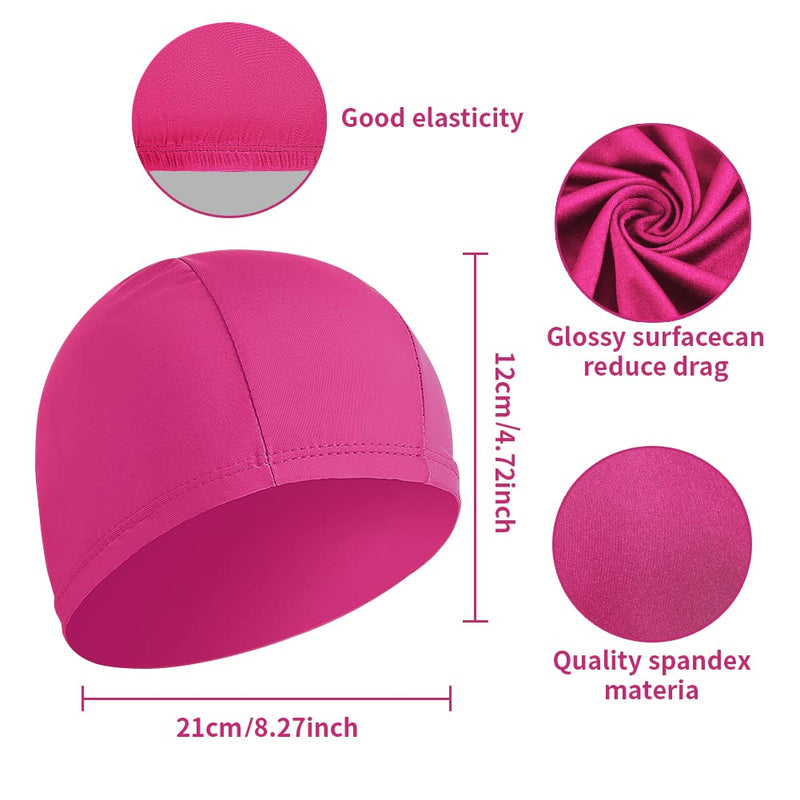 2pcs Elastic Swim Caps for Both Women & Men & Kids & Fabric Durable Non-Slip Swimming Pool Cap Elastic Swim Cap for Long and Short Hair Black&Rose Red - BeesActive Australia