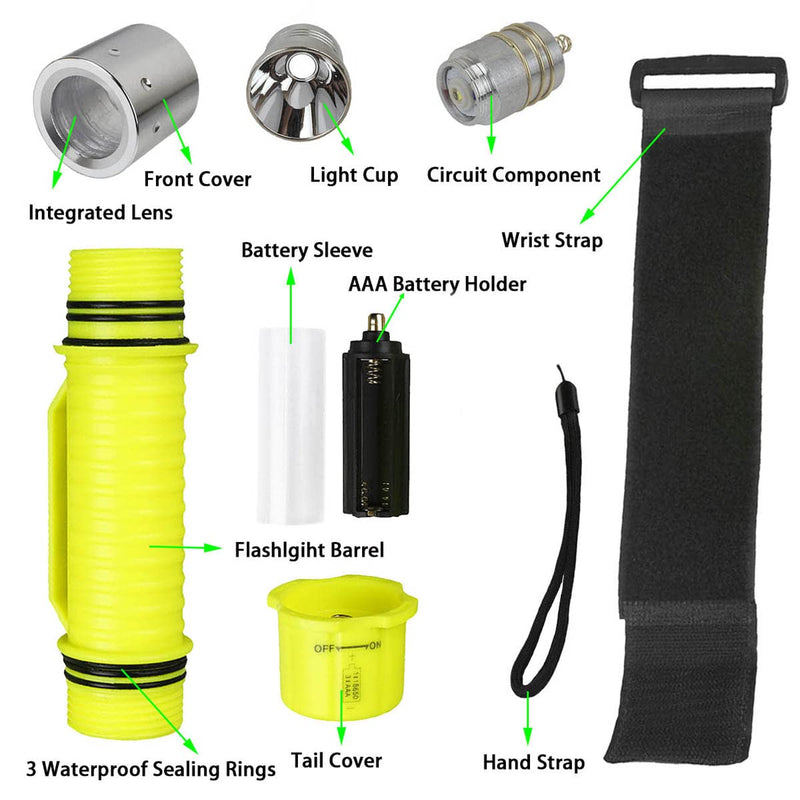WishDeal 2 Pack Diving Flashlight with Rechergeable Power Underwater LED Scuba Dive Lights Super Bright IPX8 Waterproof 3 Modes for Outdoor Activities with Charger - BeesActive Australia
