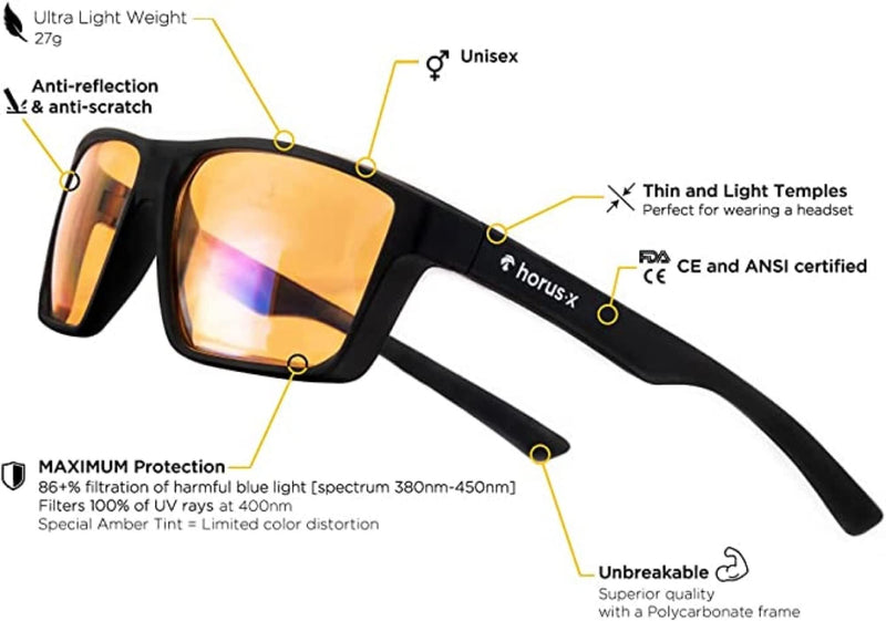 Horus X - Pack Anti Blue Light and Gaming Glasses - Screen Protection (Computer Console TV PC) - Men and Women - BeesActive Australia