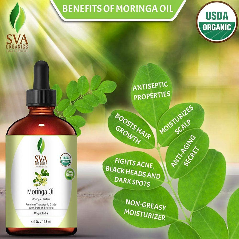 SVA Organics Moringa Oil 4 Oz Organic 100% Pure & Natural Carrier Oil Authentic & Premium Therapeutic Grade Oil for Skin Care, Hair Care, Aromatherapy & Masssage - BeesActive Australia