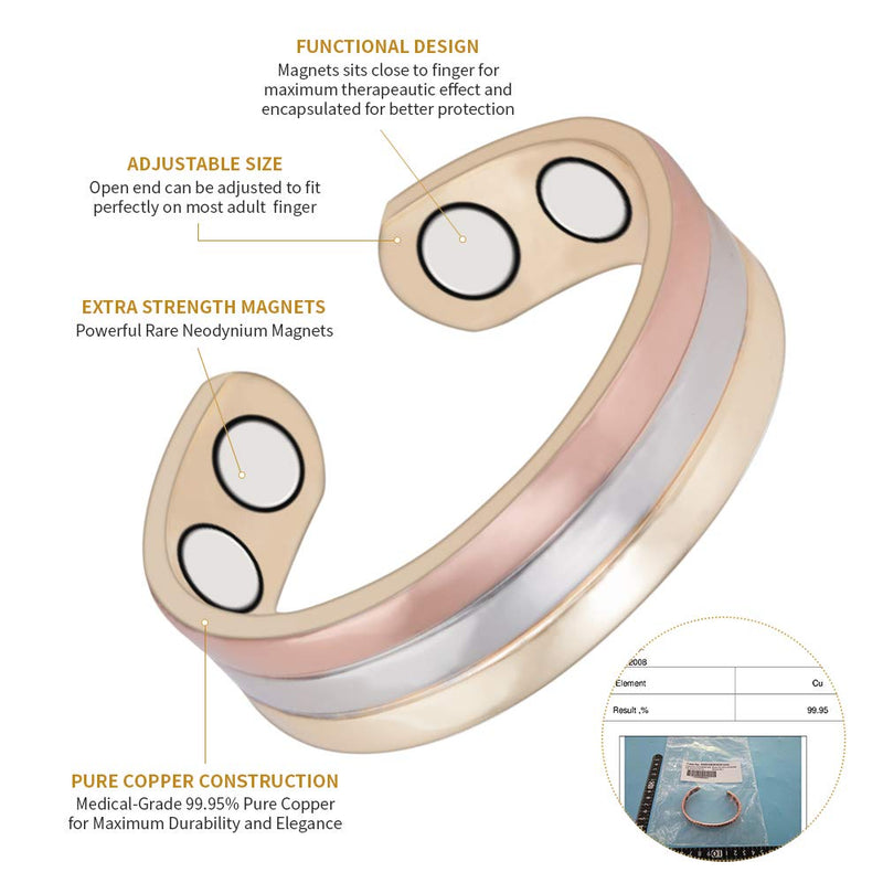 3PCS Tri Tone Magnetic Copper Rings for Women, Gift for Mom Wife, Jewelry for Ladies, Adjustable Size - BeesActive Australia