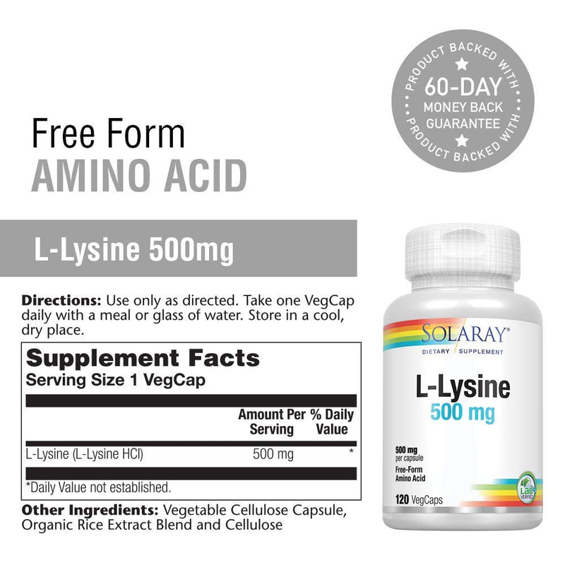 SOLARAY L-Lysine 500 mg | 60 VegCaps - BeesActive Australia