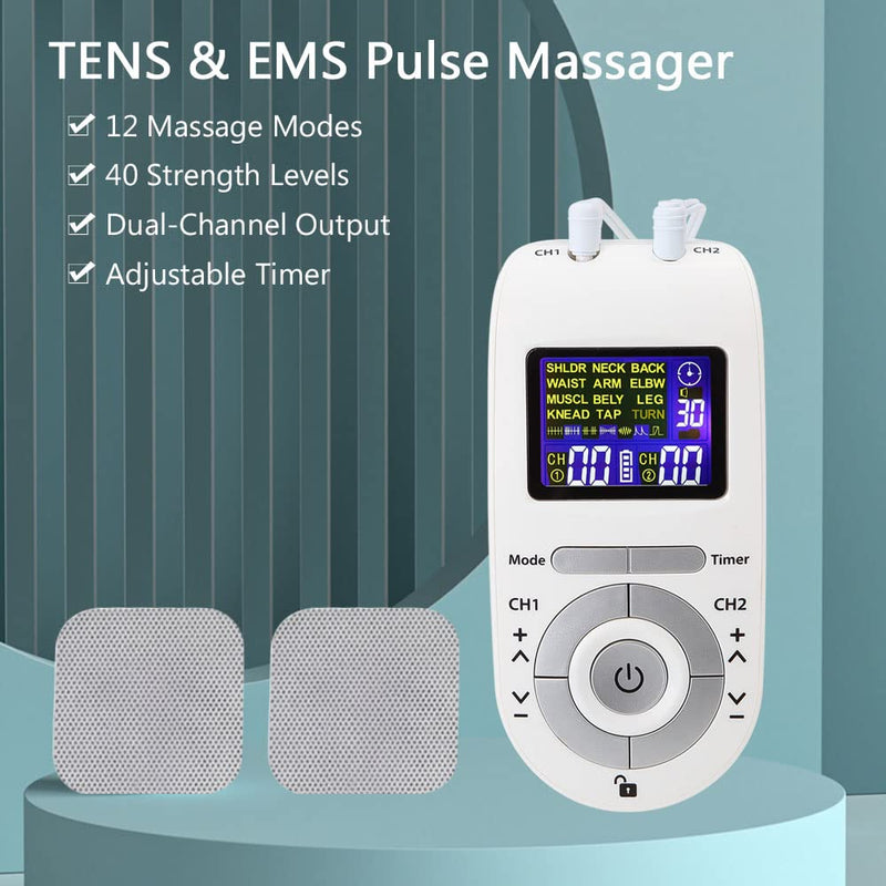 Layhou Dual Channel TENS and EMS Device Pulse Massager Muscle Stimulator Unit 12 Massage Modes 40 Power Levels Adjustable Timer - BeesActive Australia