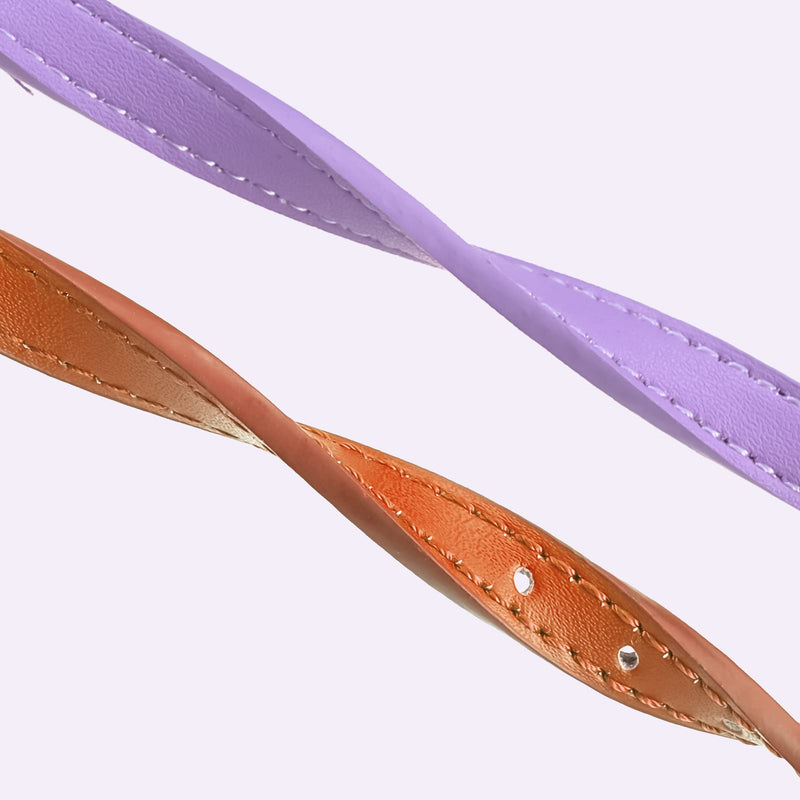 PUPTECK 2 PCS Soft Leather Cat Kitten Collar-Orange, Purple, Black, Khaki, Pink, Blue Orange&Purple - BeesActive Australia