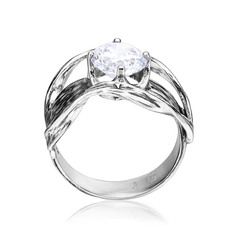925 Sterling Silver Ring With A White Round Cubic Zirconia CZ Prong, Vintage Antique Look, Hypoallergenic, Nickel and Lead-free, Artisan Handcrafted Designer collection, Made In Israel 5 - BeesActive Australia